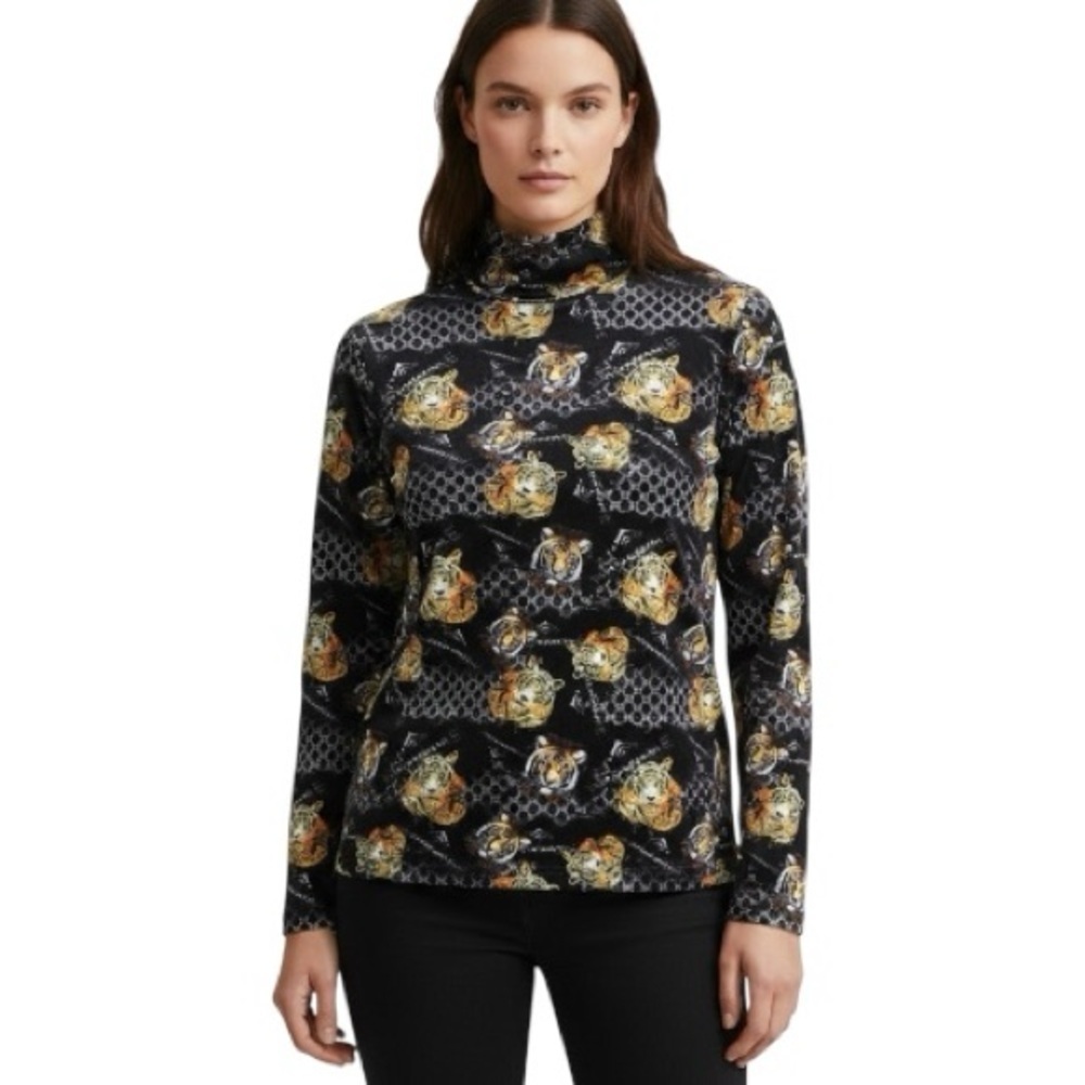 Designer Inspired GG Black Tiger Print Top